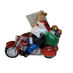 NWT Old World Christmas Biker Santa (40313) Glass Ornament Motorcycle